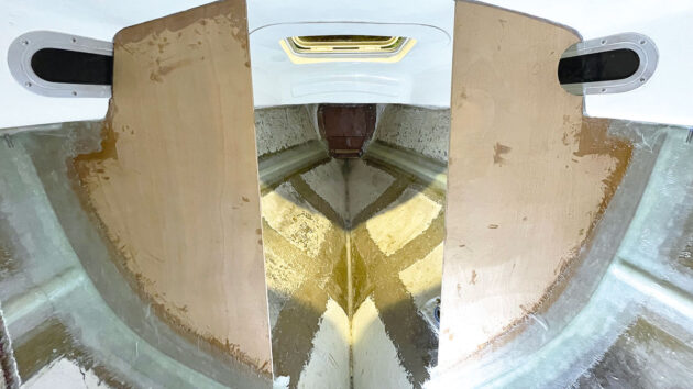 Bulkheads being fitted to a Contessa 26 yacht