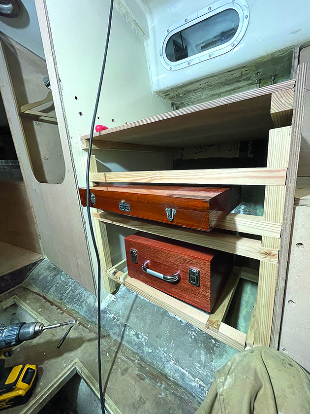 A chart table being built on a Contessa 26