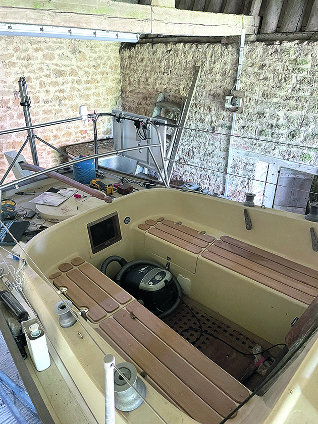 A cockpit on a Contessa 26 yacht