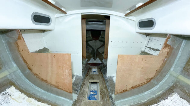 Work on the interior of a Contessa 26 yacht
