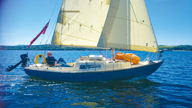 Sam Llewellyn recommends the sail colour of his Corribee, a cream-sailed ocean greyhound. Credit: Lynda Fielden