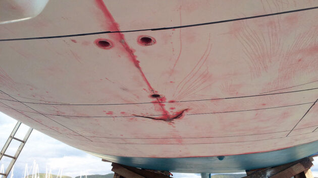 A boat hull following a grounding