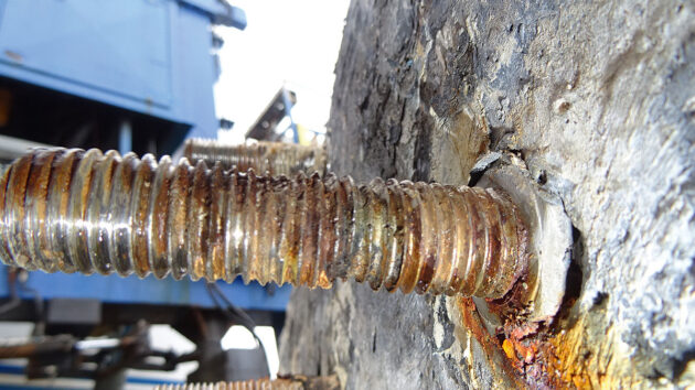 Crevice corrosion on keel bolts on a yacht
