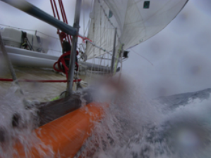 Clipper boat in heavy seas