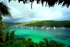 The World ARC fleet anchored in Port Resolution, Vanuatu