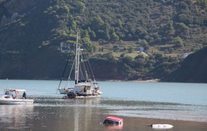Cars float in Skopelos harbour