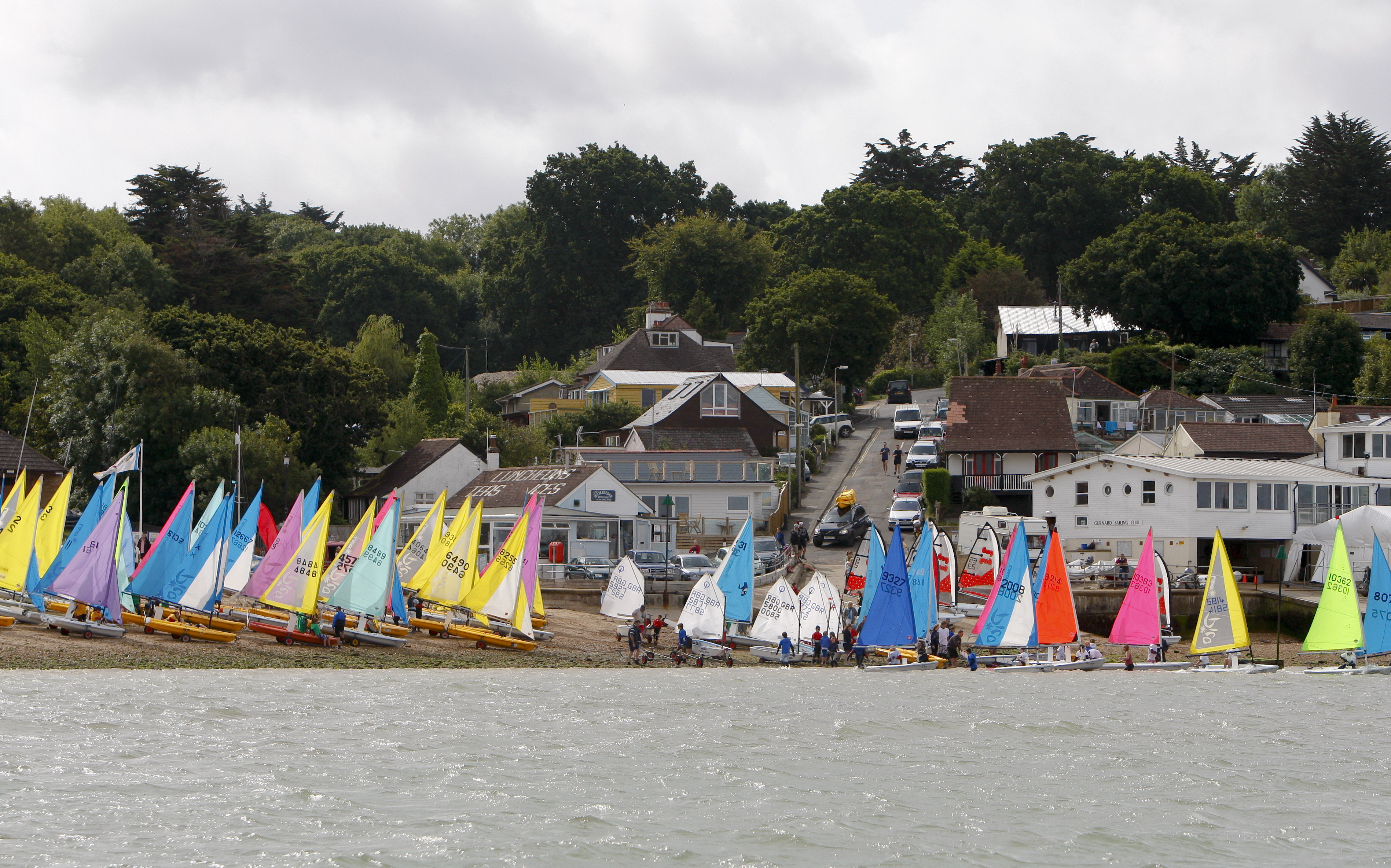 Dinghies on the waterfront outside a yacht club