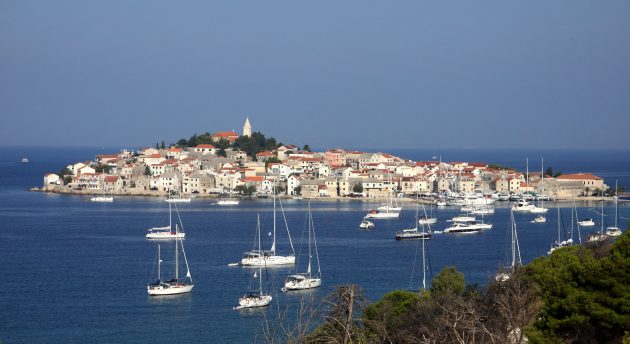 Yachts moored on blue waters in Croatia