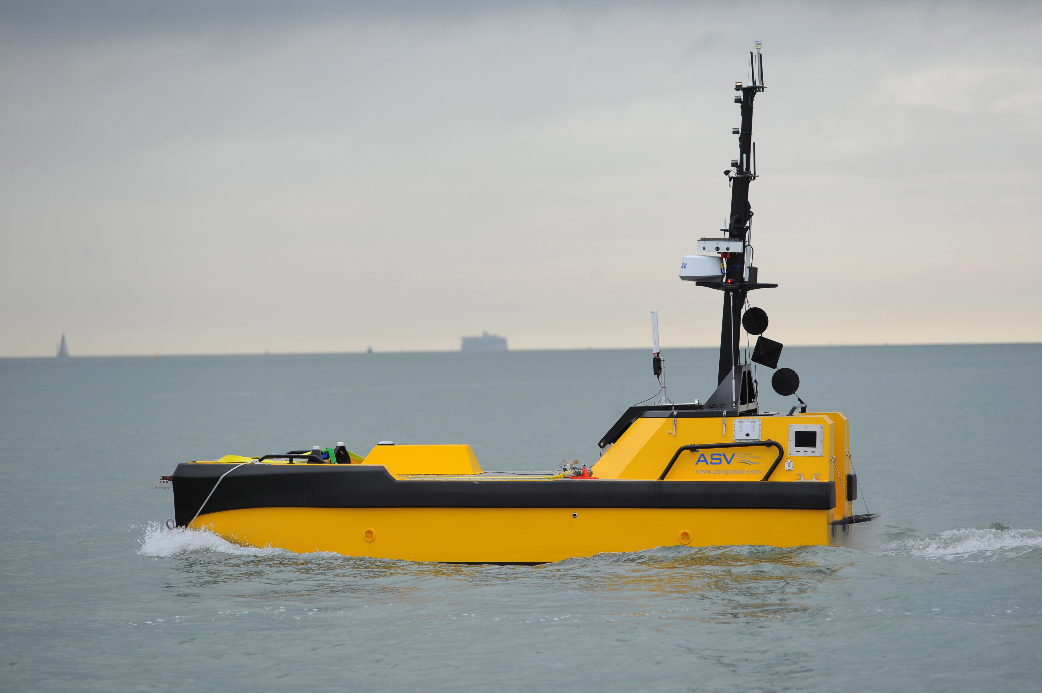 A yellow autonomous ship