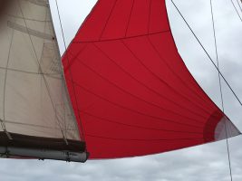 A red mizzen staysail