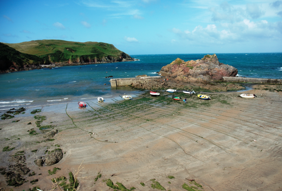 boats at low tide at Hope Cove in South Devon