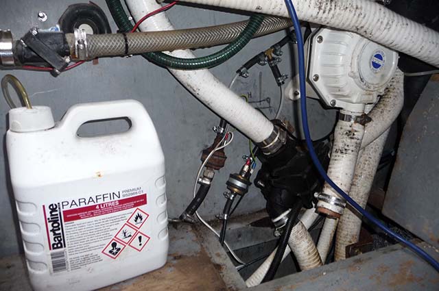 A bottle of paraffin and a Eberspacher