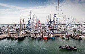 Boats on the pontoons at the Southampton Boat Show