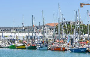 Golden Globe Race fleet boats docked alongside in France