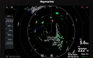 A radar screen on a Raymarine instrument panel