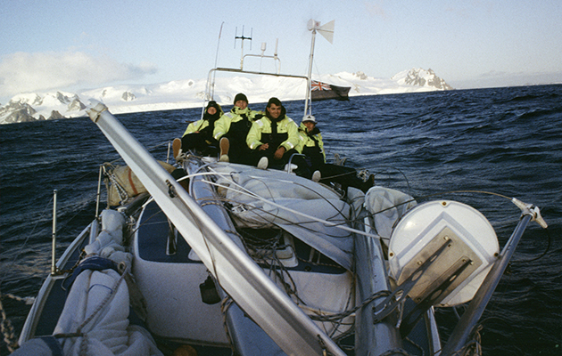 Young people on a yacht which has been dismasted off Antarctica