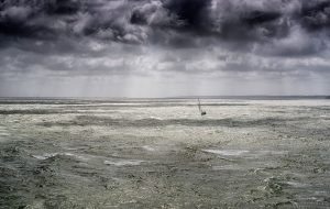 A boat in a storm sea