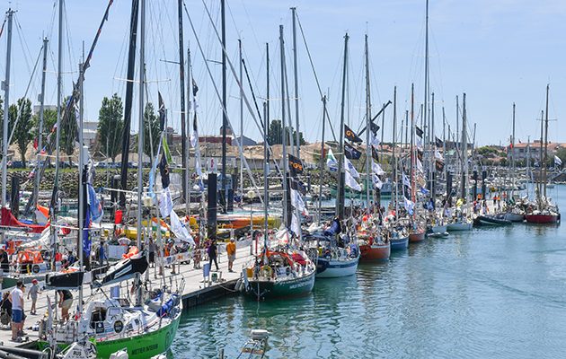 Golden Globe Race yachts moored alongside ahead of the race start