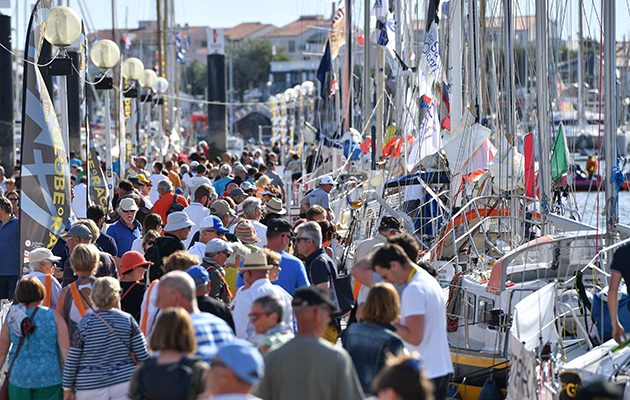 Crowds on the pontoons for the Golden Globe Race