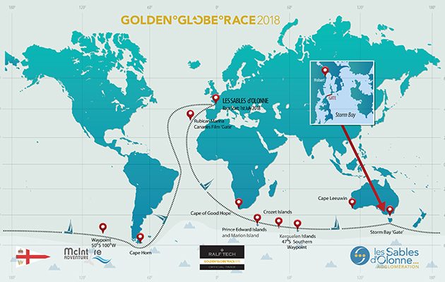 A chart showing the route of the Golden Globe Race 2018