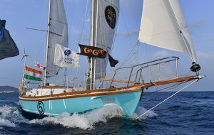 Suhaili replica in the Golden Globe Race