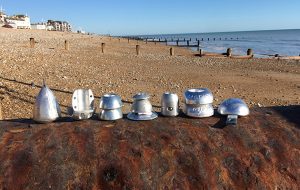 Anodes made out of sluminium lined up in a beach