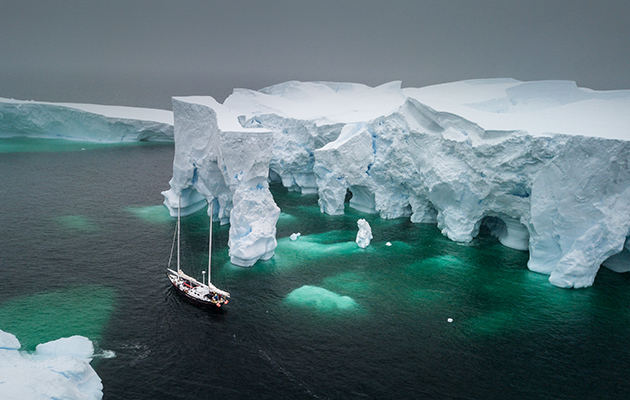 A yacht cruising in high latitude