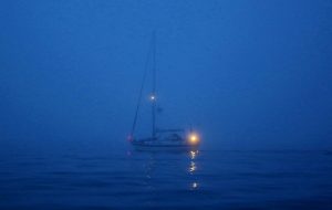 Rounding Cape Wrath, Scotland in fog