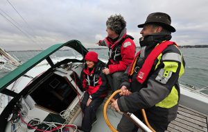 Dick Durham helming a Contessa 28 with the skippers