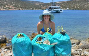 Catherine Hodgson taking part in Trash Tuesday, helping to clear up plastic pollution from the Mediterranean