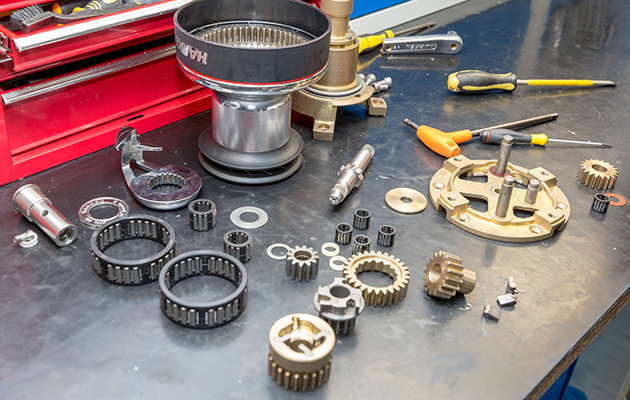 A work bench prepared for servicing winches