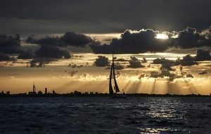 A yacht sailing at Night