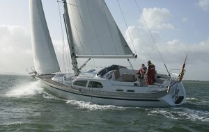 A yacht sailing through gusts