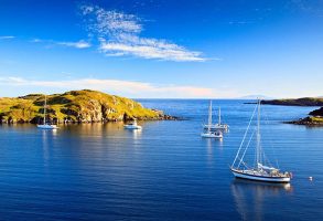 YAchts can go further afield when sailing Scotland with the Scottish islands of Harris at Loch Rodel offering a quiet anchorage