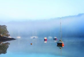 Drake's Pool, Crosshaven, Co. Cork, Ireland. 20th January, 2020.Boats moored on a calm foggy January morning in Drake's Pool, Crosshaven, Co. Cork