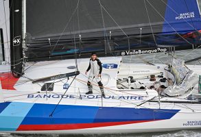 Clarisse Cremer crossing the finish line in the 2020 Vendee Globe