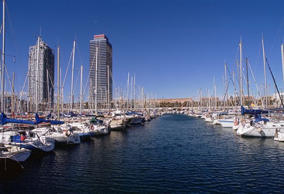 Boats moored in Europe at Barcelona marina