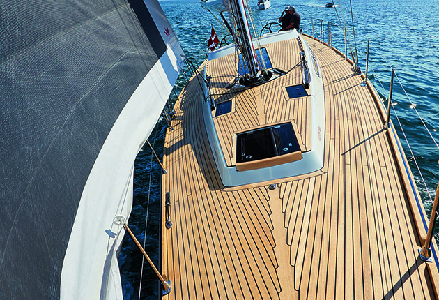 A teak deck on a Faurby yacht