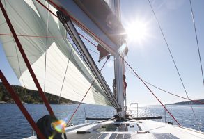 Mainsheet deck gear is often on the coachroof