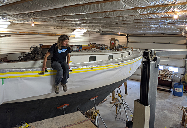 Kirsten Neuschafer and her team have been preparing Minnehaha since January, including rebuilding the bulwarks, replacing chainplates and refurbishing the deck. Credit: Arleigh Hudson