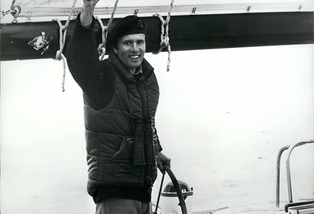 David Scott Cowper aboard his 41ft Huisman-built S&S sloop Ocean Bound 