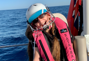 Natasha Lambert raised the money while sailing across the Atlantic using sip and puff technology