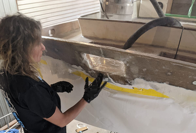 Kirsten Neuschafer working on her Cape George Cutter CG36 Minnehaha