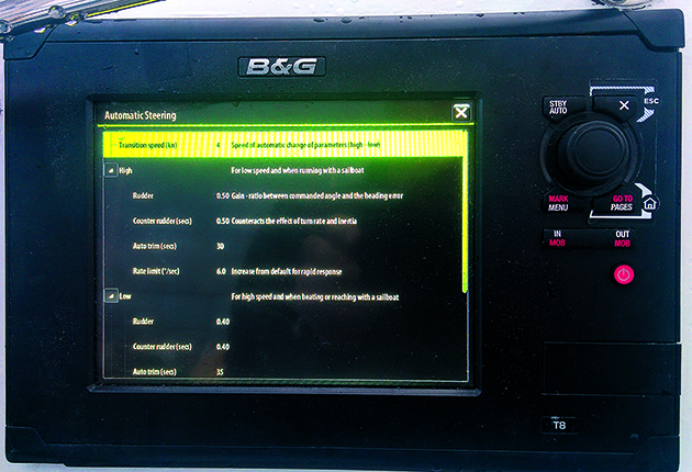 B & G boat autopilot systems have a clear and accessible calibration menu. Credit: Rupert Holmes