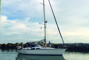 The Essence, a Bavaria 47 Ocean. Window storm covers would have prevented her loss in heavy weather, according to Maritime New Zealand. Credit: Bruce Goodwin