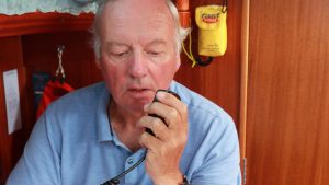 When making a VHF radio call, hold the mic 5cm from your mouth and to one side for a clear transmission