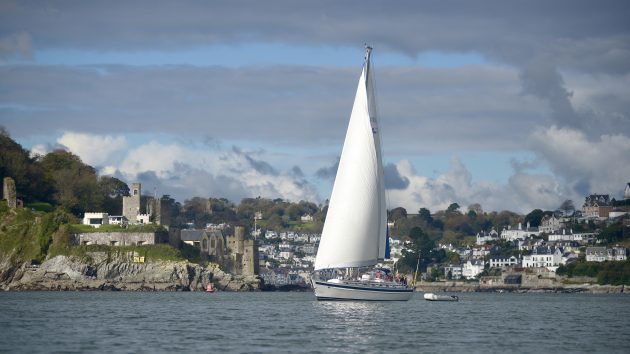April 2022 Yachting Monthly The Malö 46 Wimsey enjoys quiet conditions as she sails out of Dartmouth. Photo: Nic Compton