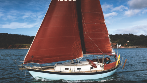 Rowan has a cutter rig and wooden bowsprit. A sloop-rig with overlapping genoas were offered as standard. Credit: Richard Langdon