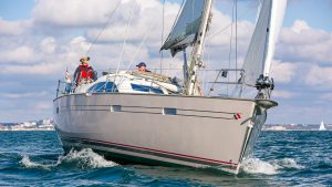 Two people sailing on a Southerly 42 RST