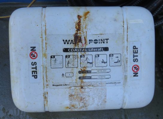 The outside canister of a liferaft